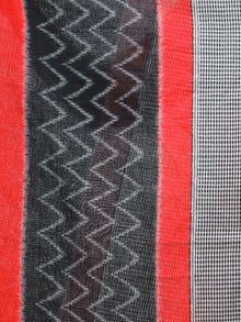 Red Black Grey Double Ikat Handwoven Pochampally Cotton Dupatta -  D04170308