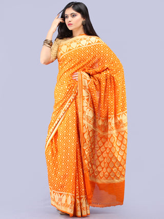 Banarasee Pure Chiffon Saree With Zari Work - Orange Gold - S031704299
