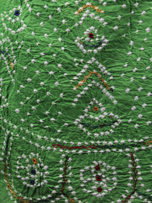 Pastel Green Red White Hand Tie & Dye Bandhej Suit Salwar Dupatta (Set of 3) With Hand Embroidery & Mirror Work - S16281250