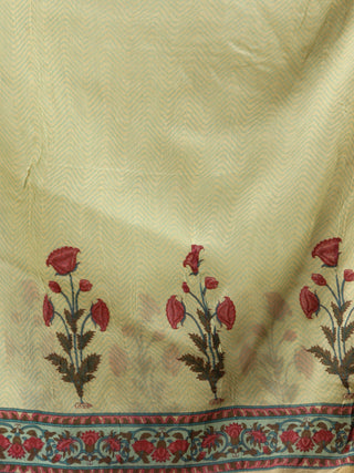 Light Olive Green Red Hand Block Printed Dupatta  - D04170699