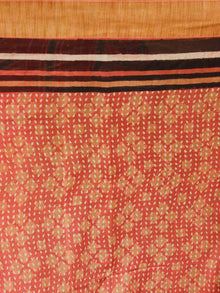Peach Light Brown Chanderi Silk Hand Block Printed Saree With Geecha Border - S031703991