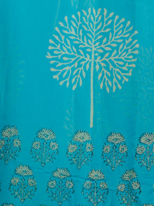 Sky Blue Yellow Hand Block Printed Chiffon Saree with Zari Border - S031703242