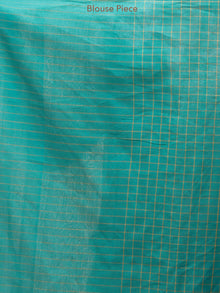 Green Golden Checks Handloom Mangalagiri Cotton Saree With Zari Border - s031704161