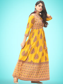 Motif Saga - Hand Block Printed Long Angrakha Dress  - D338F2057