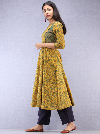 Mustard Green Red Ajrakh Hand Block Printed Cotton Kurta  - K200F1521