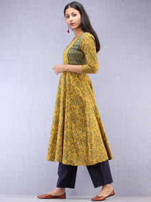 Mustard Green Red Ajrakh Hand Block Printed Cotton Kurta  - K200F1521