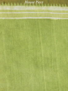 Pistachio Green White Chanderi Silk Hand Block Printed Saree With Geecha Border - S031703618