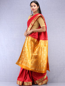 Banarasee Art Silk Saree With Zari Work - Red Yellow & Gold - S031704411