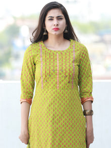 Lime Green Coral South Handloom Cotton Kurta With Embroidery Details - K163FXXX