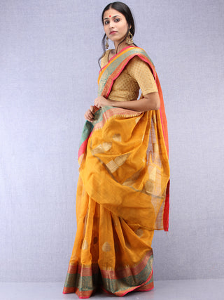 Banarasee Cotton Silk Saree With Zari Work - Mustard Pink Green & Golden - S031704365