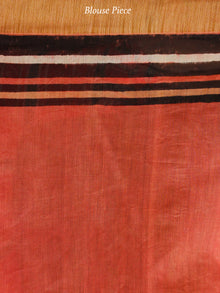 Peach Light Brown Chanderi Silk Hand Block Printed Saree With Geecha Border - S031703991