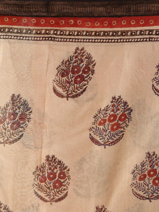 Indigo Beige Red Hand Block Printed Maheswari Silk Saree With Zari Border - s031704549
