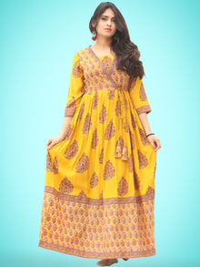 Motif Saga - Hand Block Printed Long Angrakha Dress  - D338F2057