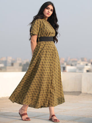 Paisely - Bagh Hand Block Printed Ruffle Sleeve Midi Dress D463F2067