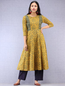 Mustard Green Red Ajrakh Hand Block Printed Cotton Kurta  - K200F1521