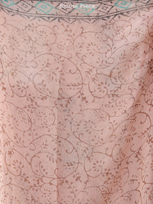 Peach Red Green Hand Block Printed Chiffon Saree with Zari Border - S031703962