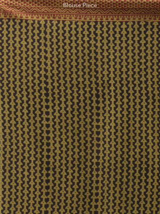 Olive Green Maroon Black Bagh Printed Maheshwari Cotton Saree - S031704175