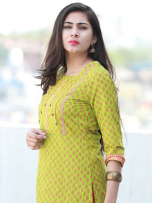 Lime Green Coral South Handloom Cotton Kurta With Embroidery Details - K163FXXX