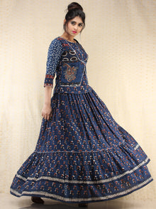 Naaz Furozan - Hand Block Printed Long Embroidered Jacket Top & Skirt  - DS88F002