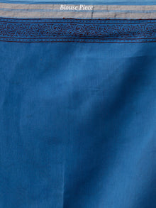 Blue Rust Black Bagh Hand Block Printed Maheswari Silk Saree With Resham Border - S031703837