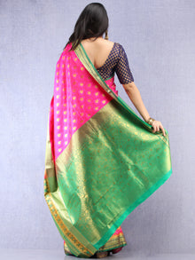 Banarasee Art Silk Saree With Resham Zari Weave - hot Pink Green & Gold - S031704391
