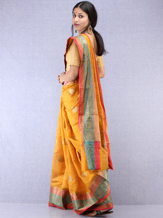 Banarasee Cotton Silk Saree With Zari Work - Mustard Pink Green & Golden - S031704365