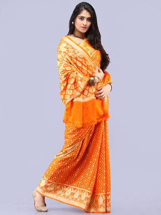 Banarasee Pure Chiffon Saree With Zari Work - Orange Gold - S031704299