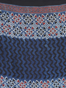 Indigo Ivory Black Red Ajrakh Hand Block Printed Modal Silk Saree - S031704125