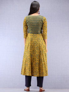 Mustard Green Red Ajrakh Hand Block Printed Cotton Kurta  - K200F1521