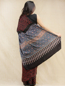 Black Maroon Indigo Bandhej Modal Silk Saree With Ajrakh Printed Pallu & Blouse - s031704141