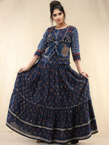 Naaz Furozan - Hand Block Printed Long Embroidered Jacket Top & Skirt  - DS88F002
