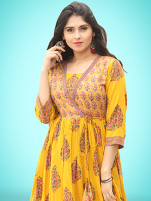Motif Saga - Hand Block Printed Long Angrakha Dress  - D338F2057