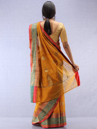 Banarasee Cotton Silk Saree With Zari Work - Mustard Pink Green & Golden - S031704365