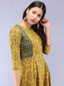Mustard Green Red Ajrakh Hand Block Printed Cotton Kurta  - K200F1521