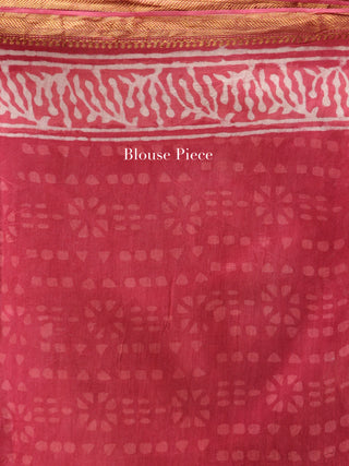 Pink Ivory Hand Block Printed Maheshwari Silk Saree With Zari Border - S031704490