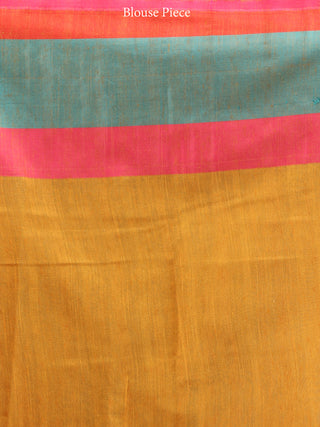 Banarasee Cotton Silk Saree With Zari Work - Mustard Pink Green & Golden - S031704365