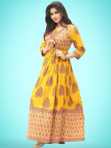 Motif Saga - Hand Block Printed Long Angrakha Dress  - D338F2057
