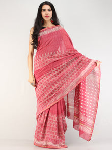 Pastel Pink Ivory Hand Block Printed Chanderi Silk Saree With Zari Border - s031704550