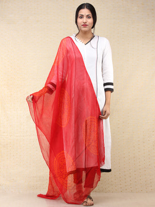 Red Yellow Georgette Hand Block Printed Dupatta  - D04170698
