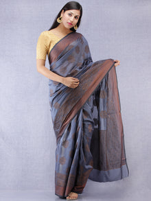 Banarasee Chanderi Silk Saree With Resham Border & Butta - Steel Blue Copper - S031704320