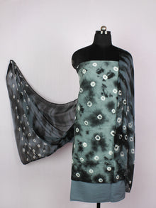 Pistachio Green Ivory Black Hand Shibori Dyed Cotton Suit-Salwar Fabric With Chiffon Dupatta - S1628225