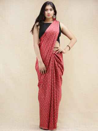Coral Invory Indigo Bandhej Modal Silk Saree With Ajrakh Printed Pallu & Blouse - s031704142