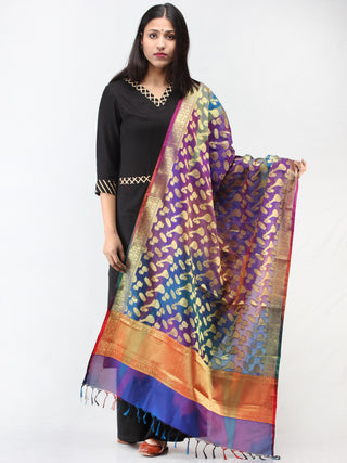 Banarasi Semi Georgette Dupatta With Zari Work -  Purple Blue & Gold  - D04170904