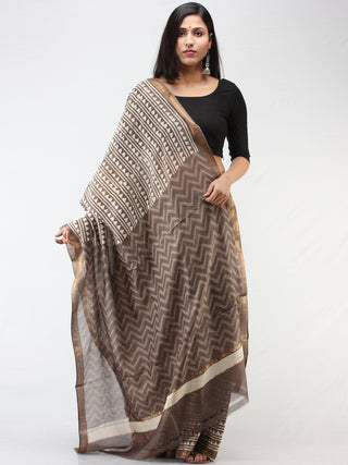 Kashish Ivory Maheshwari Silk Hand Block Printed Saree With zari Border - S031704466