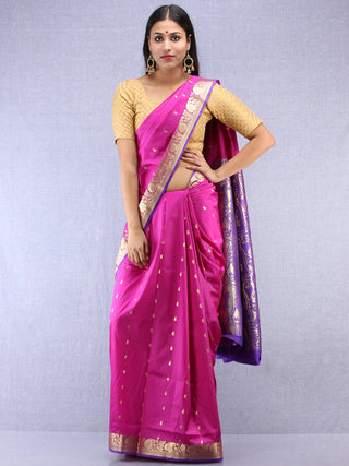 Banarasee Art Silk Saree With Zari Work  - Onion Pink Gold & Purple - S031704412