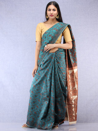 Banarasee Art Silk Saree With Resham Weaving Work- Teal Green & Ivory - S031704388