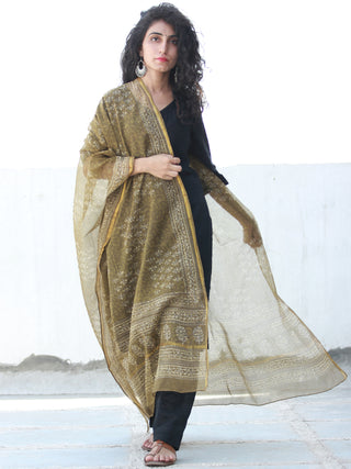 Brown Ivory Kota Silk Hand Block Printed Dupatta - D04170460