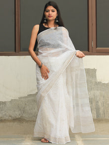 White Gold Hand Block Printed Kota Doria Saree  - S031704085
