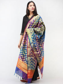 Banarasi Semi Georgette Dupatta With Zari Work -  Purple Blue & Gold  - D04170904