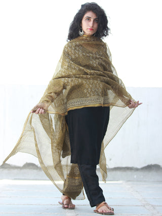 Brown Ivory Kota Silk Hand Block Printed Dupatta - D04170460